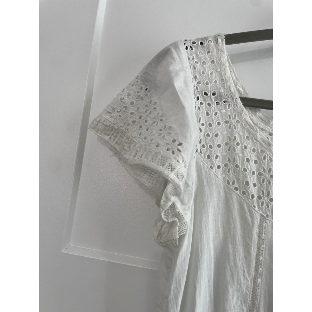LoveShackFancy White Eyelet Lace Embroidered Midi Dress Flutter Sleeve XS - Picture 4 of 11